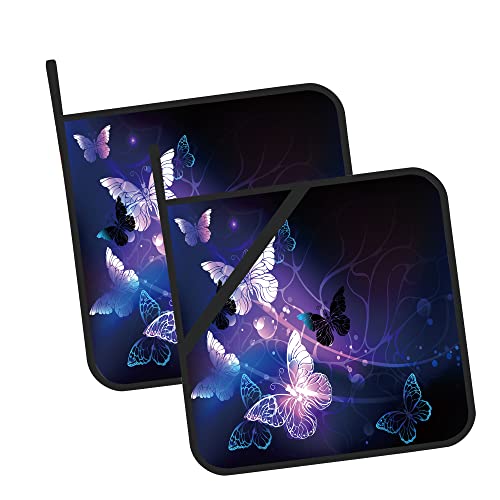 Glowing Night Butterflies Butterfly Pot Holders Set Of 2 Kitchen Heat Resistant Potholder For Microwave Cooking Baking Oven End Dishes And Bbq #TOP13
