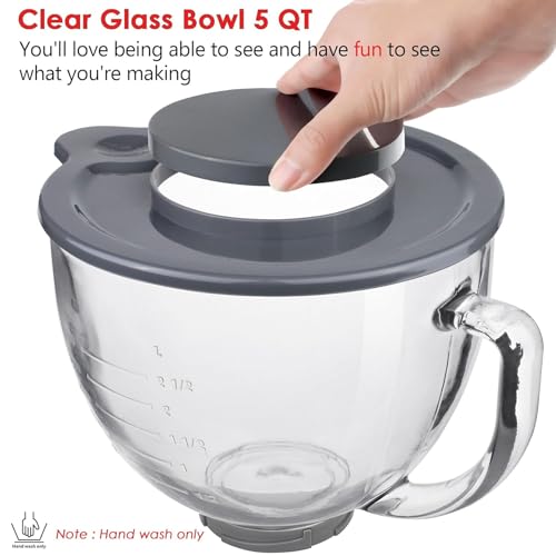 Image of Glass Mixing Bowl Accessory 5 Quart - Compatible with KitchenAid 4.5 and 5 Quart Tilt-Head Stand Mixers (With Lid & Lock Ring)