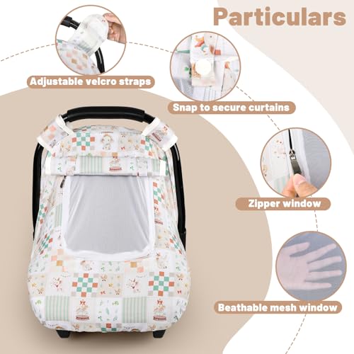Image of SWESEN Car Seat Cover Baby, Summer Carseat Covers Baby Girl, Soft carseat Canopy Snug Fit Baby Stroller, Dual-Layer Protection, Cooling Mesh & Roll-Up Sun Shade, Elephant