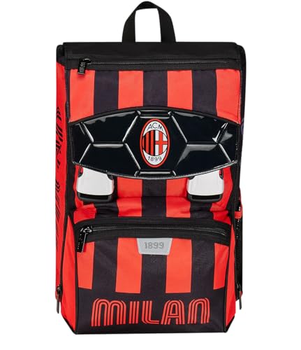 Seven Zaino Scuola Estensibile ACM 1899 Calcio - PATH OF VICTORY, Nero Rosso - Zaino Doppio Scomparto Sdoppiabile Tramite Zip e Con Tasca Porta Borraccia, Zaino Bambino