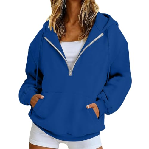 HswsEJ Quarter Zip Pullover Women Fleece Oversized Hooded Sweatshirt - image 1