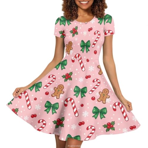 Image of POLERO Sunflower Dress for Women Floral Summer Dresses Short Sleeve Casual Sundresses Midi Dresses