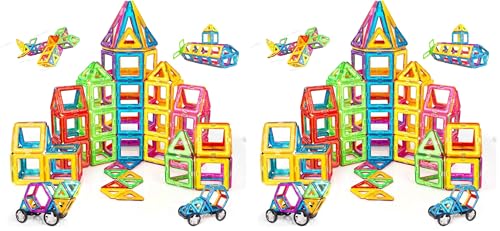 CONDIS 120 Piezas Bloques de Construcción Magnéticos, Juguetes Niños de 3 4 5 6 7 8 Años Juegos Educativos Viaje Juego de Imanes magneticas para Niños Niñas Montessori Regalos (Paquete de 2)