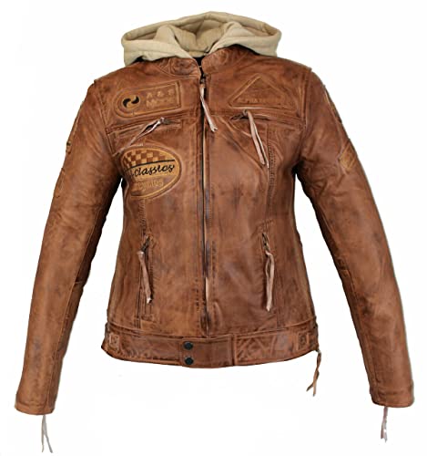 Euro Stars Damen Motorrad & Freizeit Lamm Leder Jacke Schwarz, Biker Ladies Leather jacket (XL, König Braun)