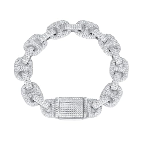 14.2MM Width Mens Moissanite Bracelet Cuban Luxury Silver Diamond Bracelets for Women Diamond Cuban link Chain Women Moissanite Chain for Men Hip Hop 6.5 7.5 8.5inch