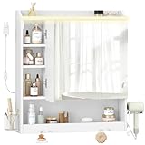 HEXCELEN 70 cm Spiegelschrank Bad, Badezimmerschrank mit Spiegel, Wandschrank mit 3 Türen, Verstellbarer Etagen, mit Haken, für Badezimmer, 15 x 70 x 78,8 cm, Weiß