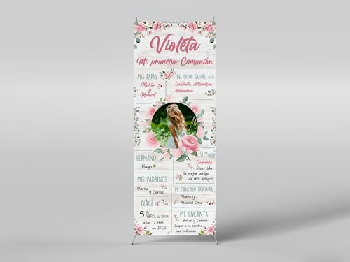 Oedim Xbanner Comunion Personalizada Modelo 1, 60x160cm, Fabricado En Lona Con Soporte X Banner, Expositor Publicitario Desmontable