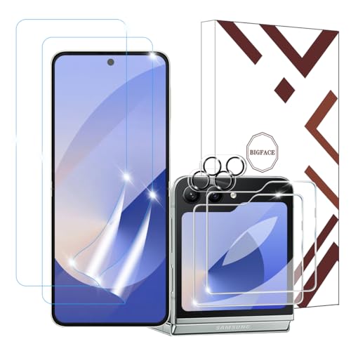 BIGFACE [6 in 1 for Samsung galaxy Z Flip 6 Screen Protector 2 pack galaxy Flip 6 EPU Film Screen Protector + 2 Pack Tempered Glass Back Screen Protector + 2 Pack Camera Lens Protectors