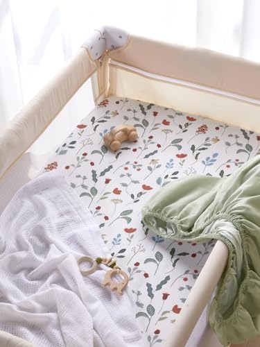 Image of TILLYOU Mini Crib Sheets Fitted 2 Pack, Pack and Play Sheets for Toddler Mattress, Soft and Breathable 38 inchx 24 inch Pack n Play Mattresses Cover, Forest Floral