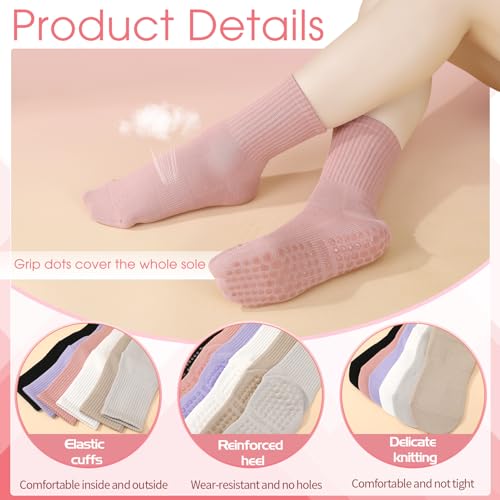 Image of Jspupifip 6 Pairs Pilates Socks with Grips for Women Non Slip Pilates Socks Grippy Sock for Dance, Ballet, Fitness