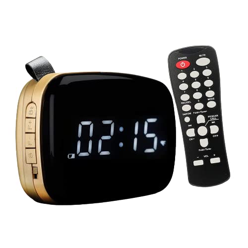 Image of PAGARIA Portable Radio & Alarm Clock Bluetooth Speaker with Remote /Alarm /USB /am /fm /SD Card /aux /Bluetooth Recording /mic Recording. (Golden), Standard (SAN101)