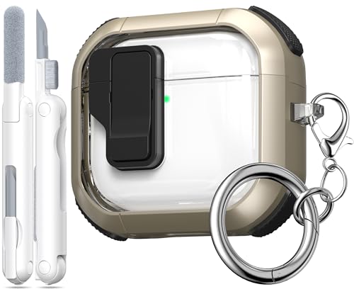 Coque AirPods 4 transparente avec couvercle pop-up automatique et antichoc couleur titane désert