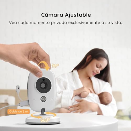 BOIFUN 4'' 720P Camara Vigilancia Bebe Vigilabebes con Camara sin WiFi, Vision Nocturna Infrarouge Invisible, Detección de Temperatura y Sonido, Canciones de Cuna, Protección de la Privacidad - imagen 7