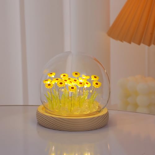 Sewinde Unique Sunflower Gifts for Women Sunflowers Night Light Small Glass Flower Lamp with Wooden Base for Home Decor Cute Birthday Gift for Mom Girlfriend Sister Grandma Wife Her