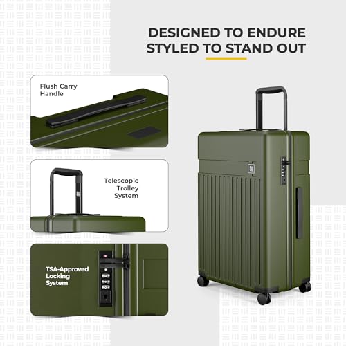 Image of EUME Overnighter 16 inch and Classic Check - in Large 75 Cm Luggage Trolley Bags for Travel - Set of 2 (Olive Green) | Polycarbonate (PC) 8 Hinomoto Wheels Suitcase | Trolley Bags | Luggage Trolley