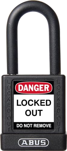 Image of ABUS Black Lockout Tagout Premium Solid Body Safety Padlock - OSHA Compliant Loto Lock Insulated Against Electric Shock, Keyed Different, 1 Key Per Lock