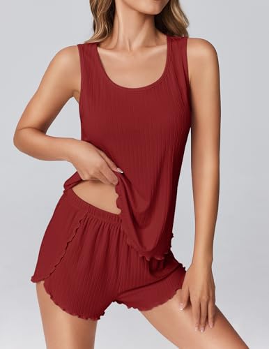 Image of Ekouaer 2 Pieces Womens Tank Top Pajamas Set Soft Sleepwear Cami and Shorts