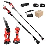 4-en-1 Motosierra Telescópica de 8 Pulgadas & Tijeras de Podar Eléctricas de 40 mm, Podadora Telescópica Eléctrica con 2 Baterías de 4.0Ah, Ángulo Ajustable a 180°, Alcance Máximo de hasta 2 m
