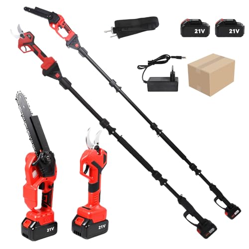 4-en-1 8 Pouces Tronçonneuse Télescopique & 40 mm Sécateur Électrique, Élagueuse Télescopique Électrique avec 2 4.0Ah Batteries, Angle Réglable à 180°, Portée Maximale Jusqu'à 2 m
