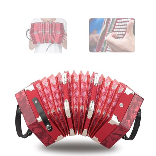 Accordion Concertina 20 Buttons, for Adults ABS Material Buttons Accordion Musical Accessories with Adjustable Straps and Bag 20.5 X 23.5 Cm (red)