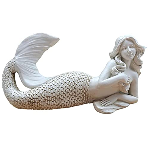Bticx Estatua de sirena, escultura de jardín de sirena acostada, estatua de arte moderno para...
