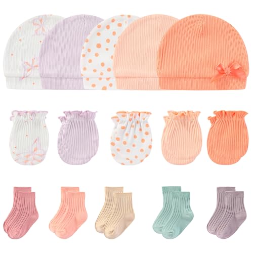 Gorras, manoplas y calcetines de algodón MAMIMAKA para recién nacidos de 0 a 6 meses