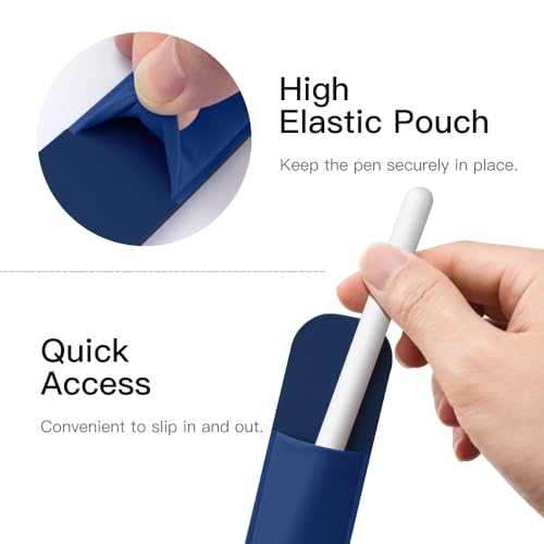 Image of MoKo Adhesive Pencil Case Holder Sticker for Apple Pencil, Navy Blue | Elastic Pencil Pocket Pouch, Adhesive Sleeve, Attached to iPad Case, For Pro /USB-C /1st /2nd Gen and Similarly Stylus Pens