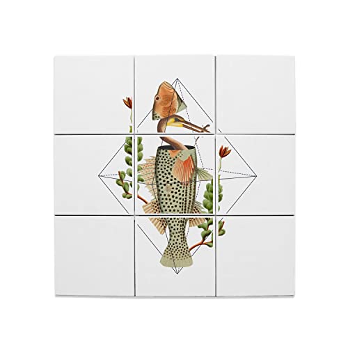 Carreaux céramique décoratifs salon style surréaliste héron 60x60cm