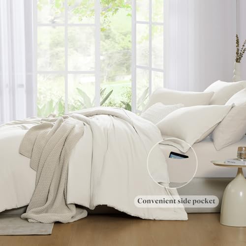 Image of Queen Comforter Set-7 Pieces Soft Prewashed Bed in a Bag Queen Bedding Sets | All Season Comforter with Sheets, Pillow Shams & Pillowcases, White
