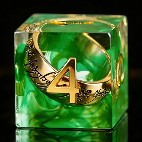 Magic Ring DND Dice Set Resin 7Pcs Dice DND with an Iron Box for DND; COC; Role Playing dice Games and Board Games Gift (Green)