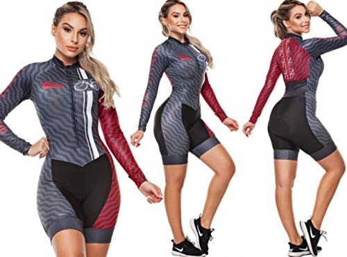 Macaquinho Ciclismo Feminino Manga Longa - Dunas - BLACK RED Tamanho:P