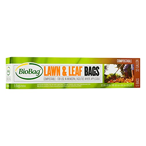 BioBag USA 100% Certified Compostable Lawn & Leaf Yard Waste Bags, 33 Gallon, Large Capacity and Weather Resistant, 60 Count