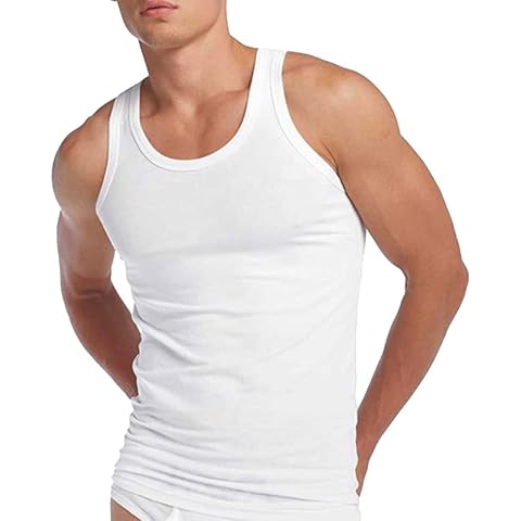 YAHOMI Men's Gents Vest 100% Cotton Multiple Colours Sizes S to 5XL (as8, Alpha, m, Regular, Regular, White - Pack of 3, M) Cover