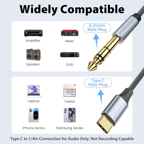 Cable USB C a Audio 1/4" TRS 3.3ft miniatura 6