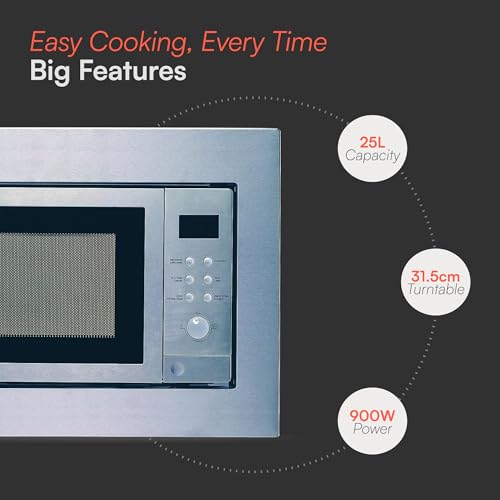 Cookology BIM25LWO Integrated Microwave and Grill in Silver - Compact 25 Litre Capacity - 900W - Built-in Microwave 60cm - 10 Auto Cooking Presets - Child Lock - Image 3