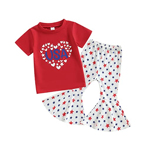 Camiseta infantil de manga curta para meninas Dia da Independência 4 de julho com estampa de estrela