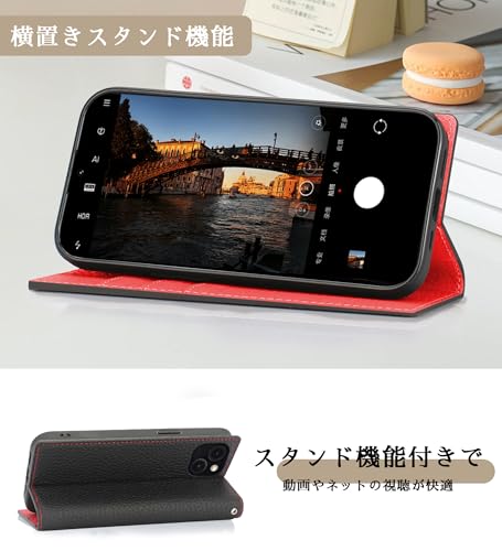 CLICSUN iPhone14 対応ケース 高級牛本革ケース 手帳型 iPhone14 対応カバー 本革 レザー アイフォン14 対応カバー スタンド機能 ストラップ付き マグネット式 カードポケット ギフトボックス付き ブラック