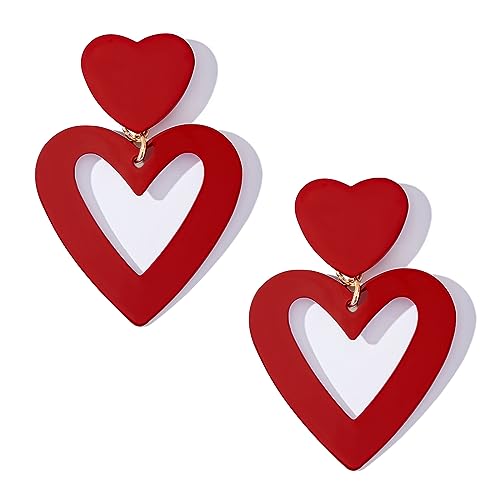 Image of Heart Earrings Y2K Love Heart Big Hoop Cute Fun Dangle Earrings, One Size, Alloy Steel, No Gemstone