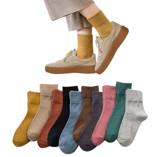 [Yazon] 靴下 レディース 秋冬 カラフルソックス 綿10足セット クルーソックス おしゃれ 女性用 くつした 冬用 中厚手 夏用蒸れない 春秋冬 保温 防寒靴下 婦人用22-25cm（ギフト）のサムネイル
