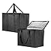 Insulated Reusable Grocery Bag for Shopping in Extra Large Size with Sturdy Zipper and Reinforced Handle, Stands Upright, Collapsible, Heavy Duty Thermal Totes - 2 Pack
