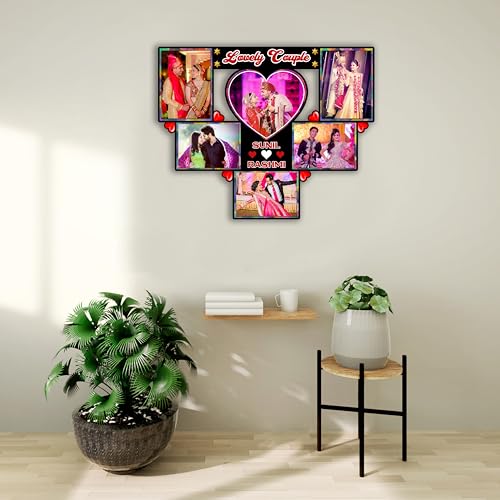 Image of Shrikant Art Personalized inchLovely Couple inch Multi-Photo Collage Wall Hanging - Custom Name Wooden Picture Frame with 6 Individual Photo Slots for Weddings and Anniversaries