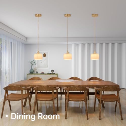 Image of Shenmoyl Pendant Light 2 Pack with White Striped Glass Lmapshade, Brass Vintage Pendant Light Adjustable Hanging Light for Kitchen Island Dining Room Hallway