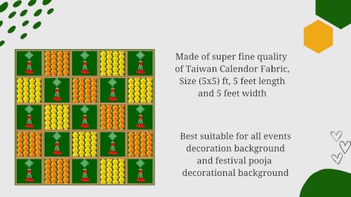 Image of varalakshmi Pooja Decorations Cloth | Pooja Decoration backdrops orangle & Yellow Flowers Backdrop| Backdrop Cloth for Decoration Pooja 5x5 feet