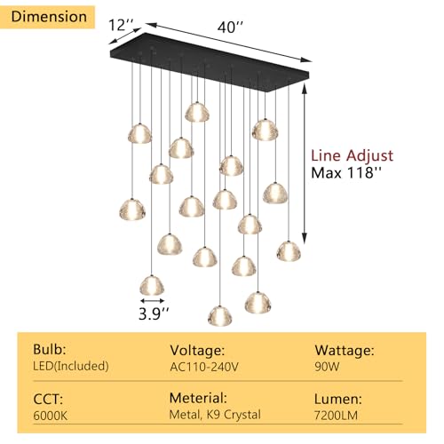 Image of Crystal Rectangular Chandeliers for Living Room Dining Room Light LED Pendant Lights Fixtures Lighting Chandelier for Foyer Entrance Black