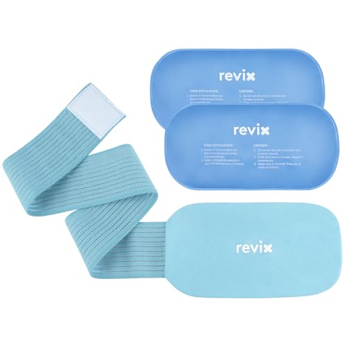 REVIX Ice Packs for Injuries Reusable, 2 Packs Hot and Cold Pack with Adjustable Strap, Flexible Ice Wraps for Joints and Muscle, Rotator Cuff, Back, Knee Discomfort Relief (10\" x 5\" Blue)