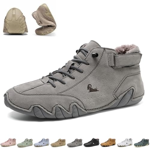 BXCZEDW Zapatos ortopédicos para mujer y hombre, para otoño e invierno, cómodos, de piel, cálidos, con forro polar, ortopédicos, para exteriores, Gray, 40 EU