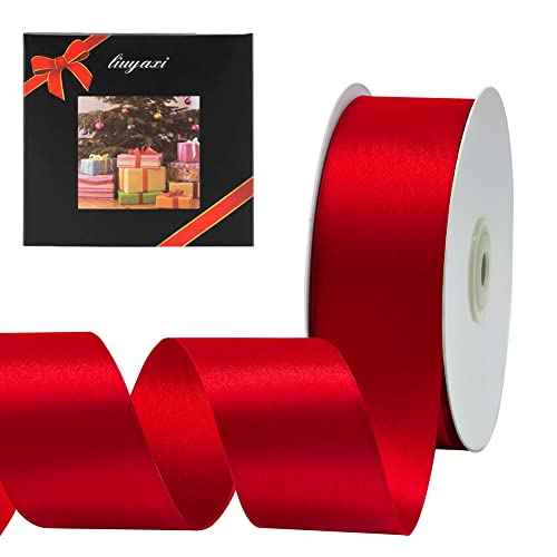 Image of Solid Color Double Faced Red Satin Ribbon 1-1 /2 inch X 50 Yards, Ribbons Perfect for Crafts, Wedding Decor, Bow Making, Sewing, Gift Package Wrapping and More
