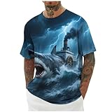 KOG T-Shirts für Herren Sommer Tshirt Kurzarm Bekleidung Grafik Drucken Freizeitshirt Business Baumwolle Oberteile Teenager Tee Lässig Sweatshirt Jungen Gym Wandershirt Blau XXL