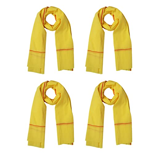 Image of Cotton Skin Friendly Summer Shrink Proof Bath Towel Pure Cotton Gamcha Soft 100% for Men and Boys All Purpose Living Handloom (Yellow| Pack 04)