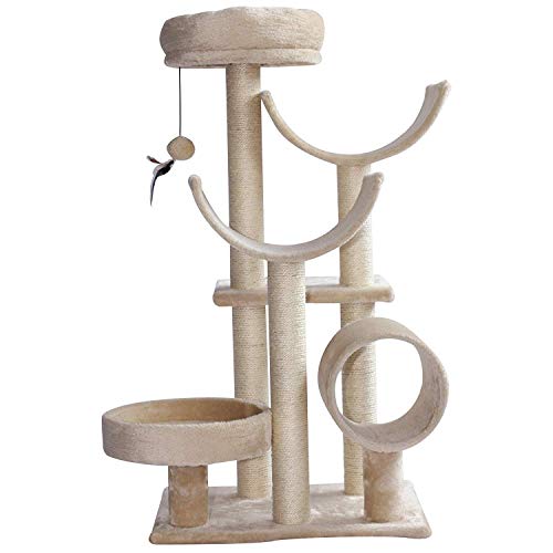 PawHut Albero Tiragraffi Gioco Giocattolo per Gatti con Diverse Piattaforme in Sisal Naturale Altezza 105cm Crema